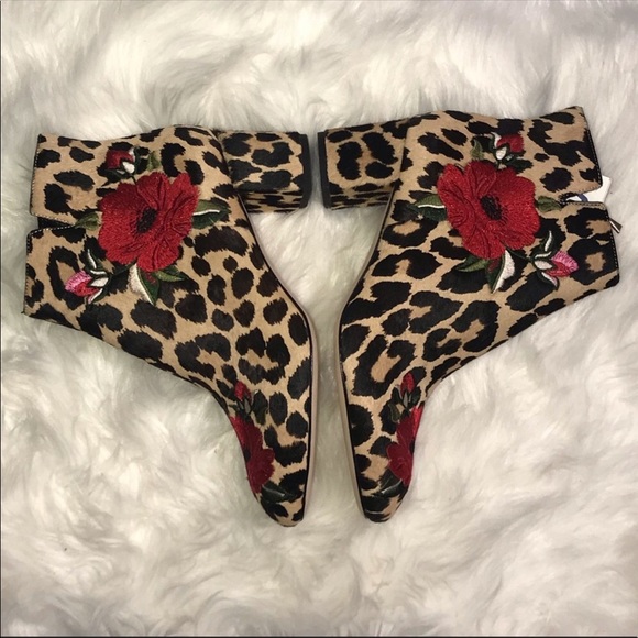 Kate Spade Floral Leopard Cow Hair Ankle Boots NEW - Picture 5 of 7